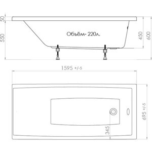 Акриловая ванна Triton Джена 160x70 с ножками (Щ0000001222, Щ0000029976)