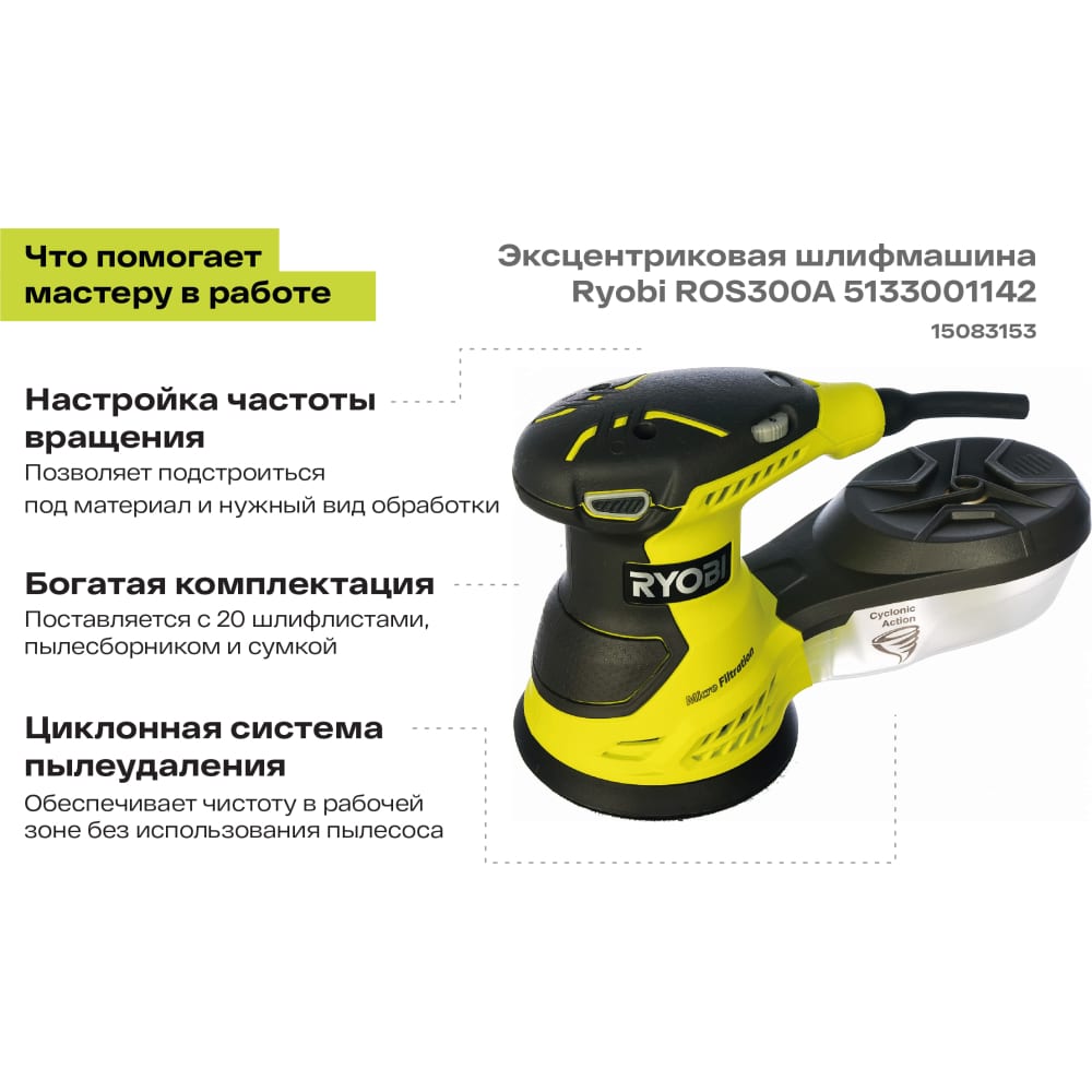 Эксцентриковая шлифмашина Ryobi