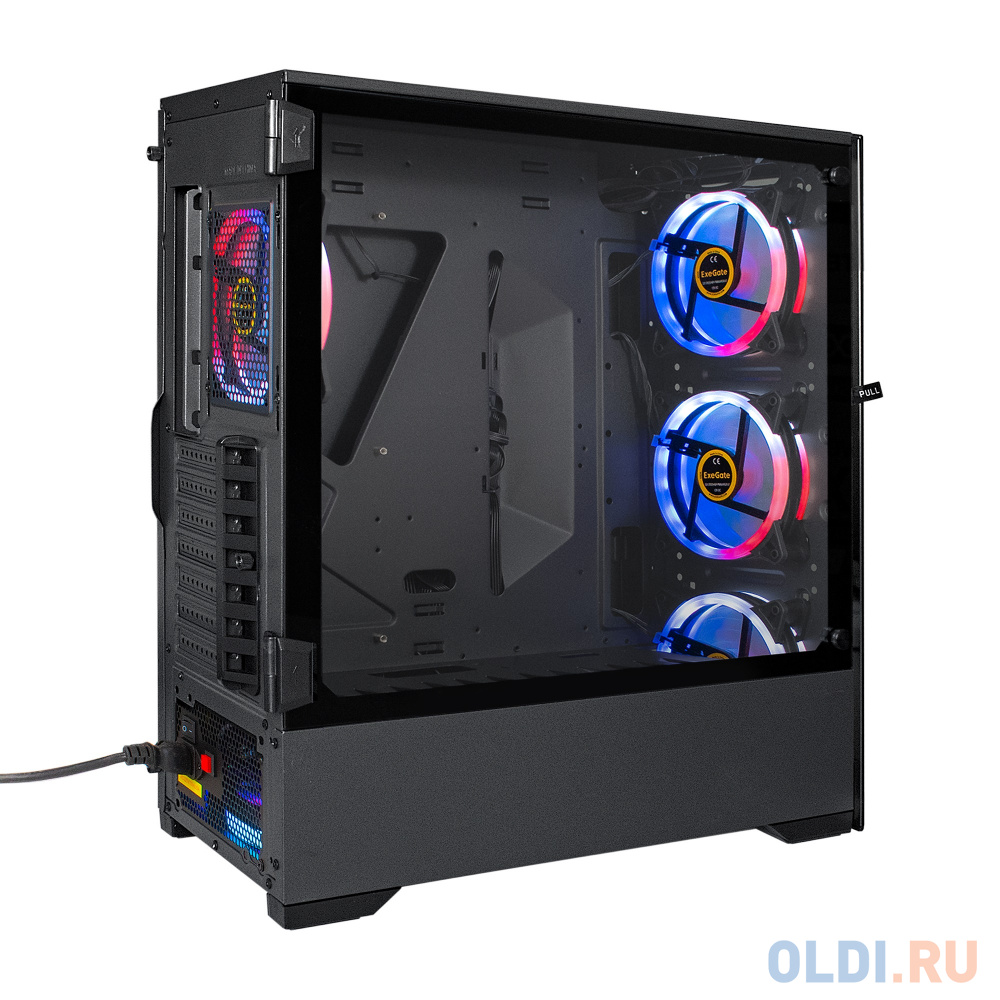 Корпус Miditower ExeGate i3 MAX-EVO800 (eATX, EVO800RGB 12см, 2*USB+1*USB3.0, HD аудио, черный, 4 вент. 12см с RGB подсветкой, контроллер + ПДУ, ARGB