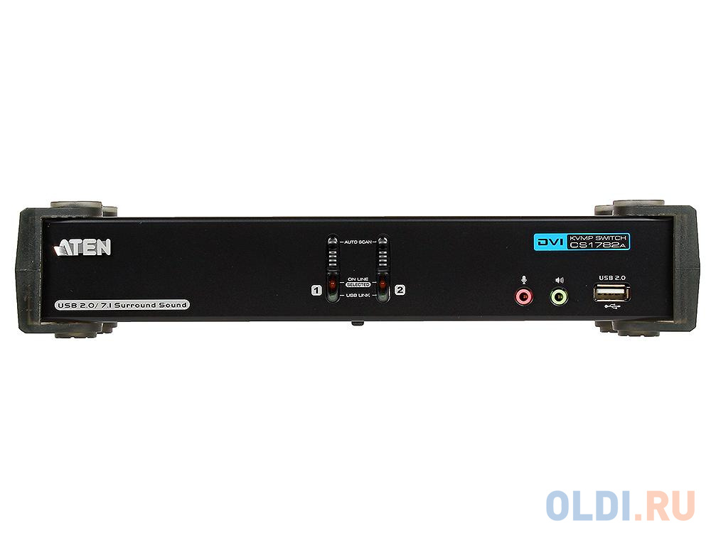 Переключатель KVM ATEN (CS1782A-AT-G) KVM+Audio+USB 2.0,  1 user USB+DVI =>  2 cpu USB+DVI, со шнурами USB 2х1.8м., 2560x1600 60Hz DVI-D Dual Link/