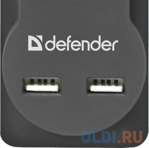 Сетевой фильтр Defender DFS 755 черный 5,0 м, 5 розеток, 2xUSB, 2.1A