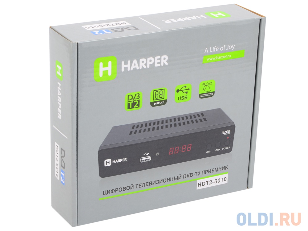 Цифровой телевизионный DVB-T2 ресивер HARPER HDT2-5010 экран, черный,Full HD, DVB-T, DVB-T2, поддержка внешних жестких дисков