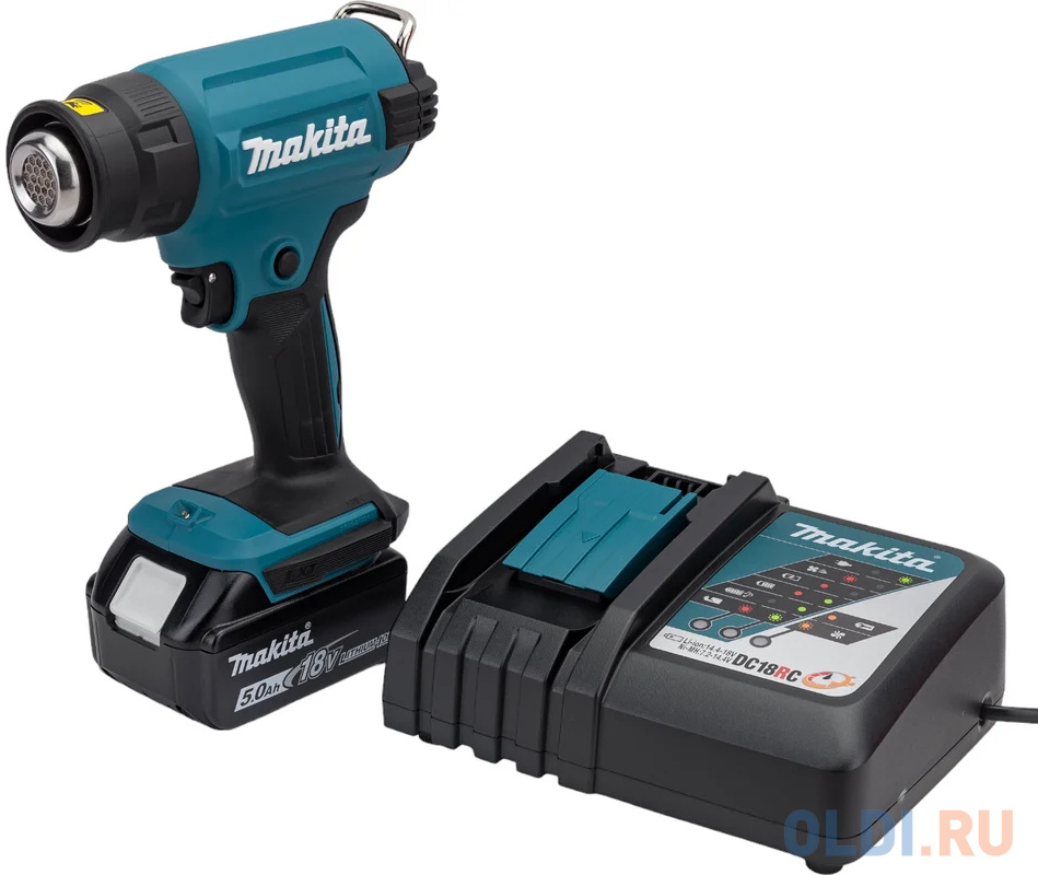 Makita Аккумуляторный тепловой пистолет (фен) LXT 18В, 550 град, кейс MakPac ,насадки (5.0Ач х1,з/у) DHG180RT1J