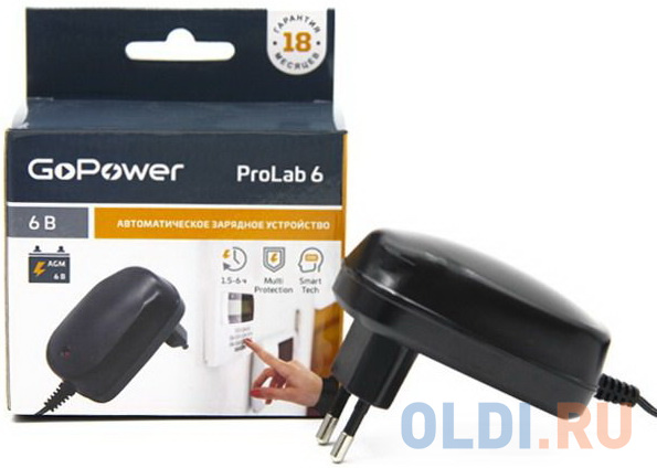 З/У для свинцово-кислотных аккумуляторов 6V GoPower ProLab 6 1.0A (1/100)