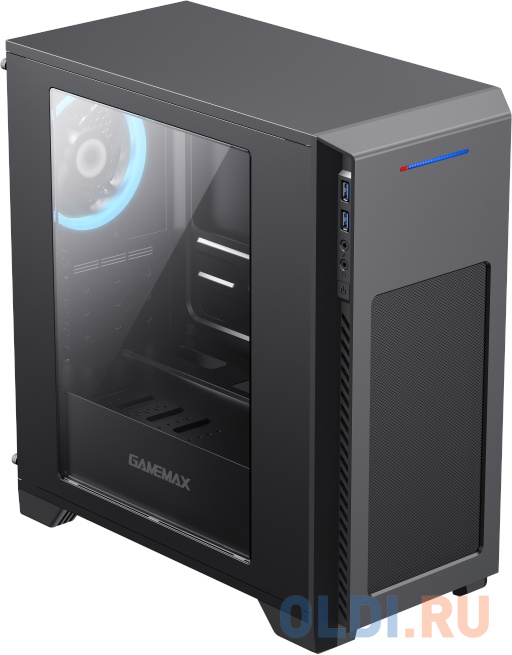 Компьютерный корпус, без блока питания mATX/ Gamemax M63 mATX case, black, w/o PSU, w/2xUSB3.0 +HD-Audio, w/1x12mm Blue LED fan (GMX-RF12B)