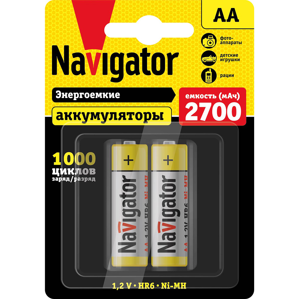 Аккумулятор NAVIGATOR NHR-2700-HR6-BP2, AA, HR06, 1.2V 2.7 А·ч, 2 шт. (94465)