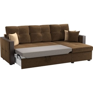 Угловой диван Мебелико Валенсия микровельвет коричневый правый угол