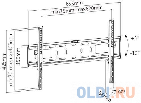 Кронштейн для телевизора Ultramounts UM 842T черный 37"-75" макс.50кг настенный наклон в Москвe