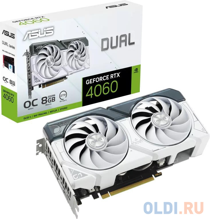 ASUS GeForce RTX 4060 8192Mb, Dual OC 8G White (Dual-RTX4060-O8G-White) 1xHDMI, 3xDP, Ret в Москвe