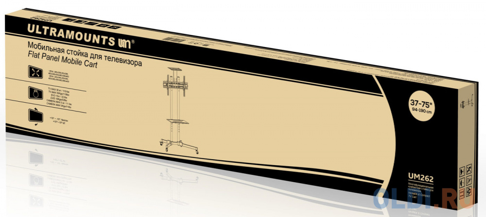 Подставка для телевизора Ultramounts UM 262 черный 37"-75" макс.50кг напольный мобильный