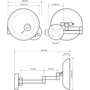 Зеркало косметическое Bemeta Mirror x3 увеличение, с подсветкой (116101802)