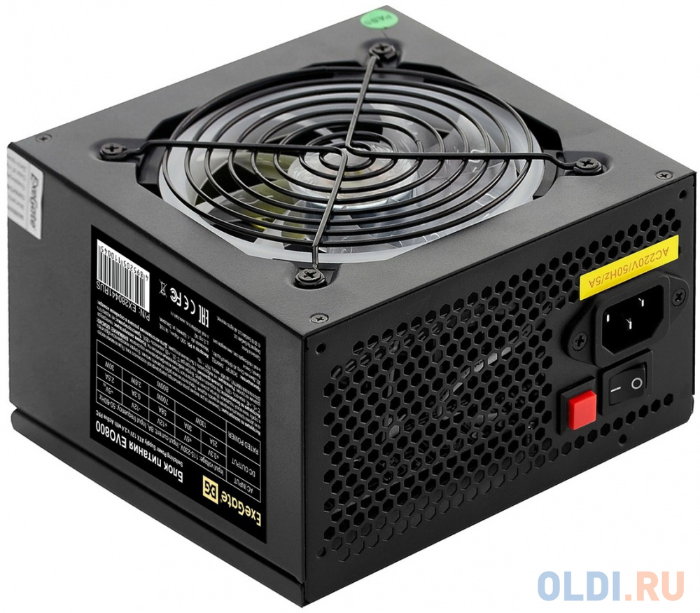 Блок питания 800W ExeGate EVO800 (ATX, APFC, SC, 12cm RGB fan, 24pin, (4+4)pin, PCIe, 5xSATA, 3xIDE, FDD, Cable Management, black, кабель 220V с защит в Москвe