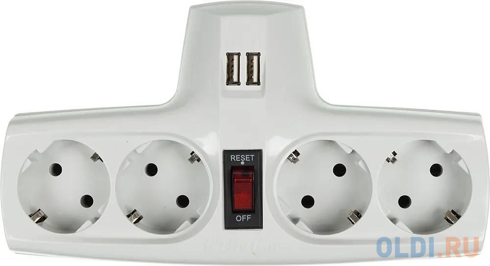 ZIS Cmpany  Pilot T USB, 4 розетки с заземлением, 15A, 3300Вт, 2 USB разъема для зарядки, цвет белый