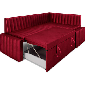 Кухонный диван Mebel Ars Вермут правый угол (бархат красный STAR VELVET 3 DARK RED) 193х82х113 см в Москвe