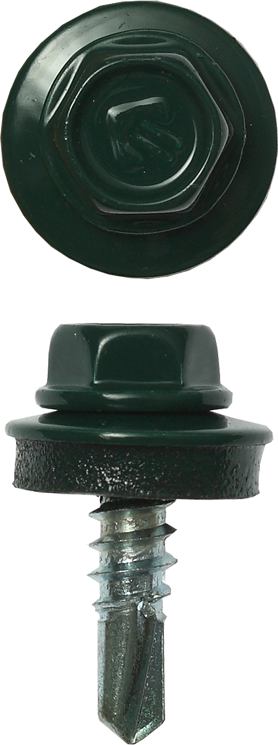 Саморез кровельный для металлических конструкций 5.5 мм x 1.9 см, цинковое покрытие, с шайбой, RAL-6005 зеленый насыщенный, 500 шт., ЗУБР Профессионал (4-300315-55-019-6005)