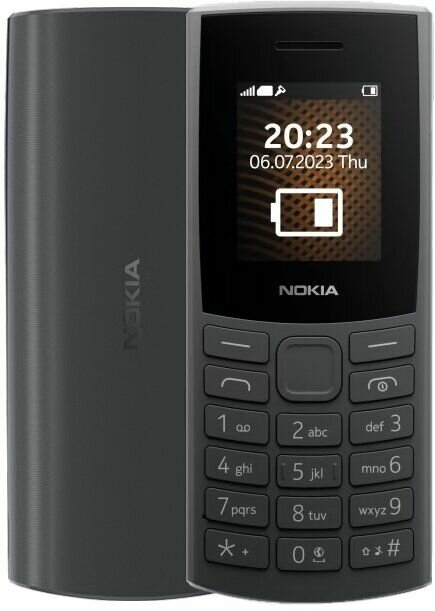Мобильный телефон Nokia 105 DS (2023), 1.8" 160x128 TN, 2-Sim, 1000 мА·ч, micro-USB, Series 30+, темно-серый (TA-1416/SP01Z07Z1829Y) без зарядного устройства