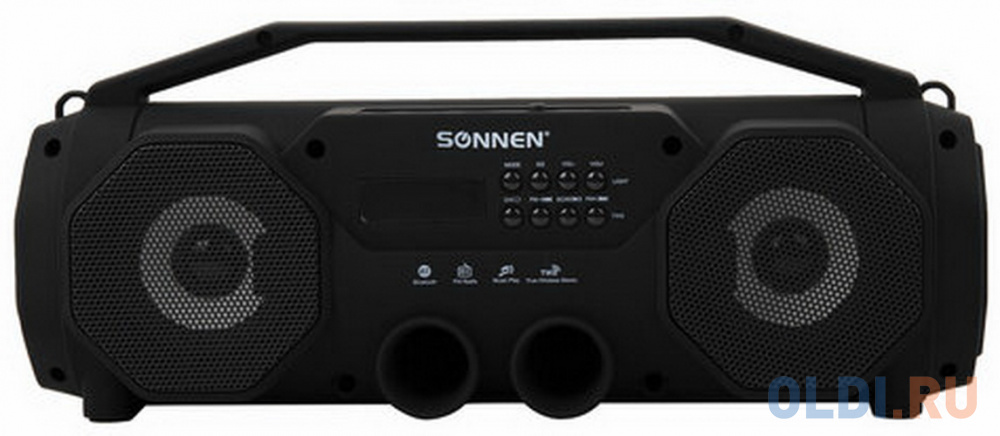 Колонка портативная с подсветкой SONNEN B306, 12 Вт, Bluetooth, FM-тюнер, microSD, MP3-плеер, черная, 513479