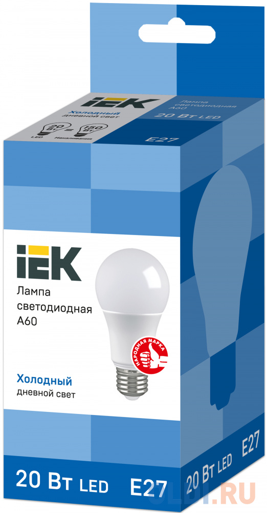 Лампа светодиодная груша IEK A60 E27 20W 6500K LLE-A60-20-230-65-E27