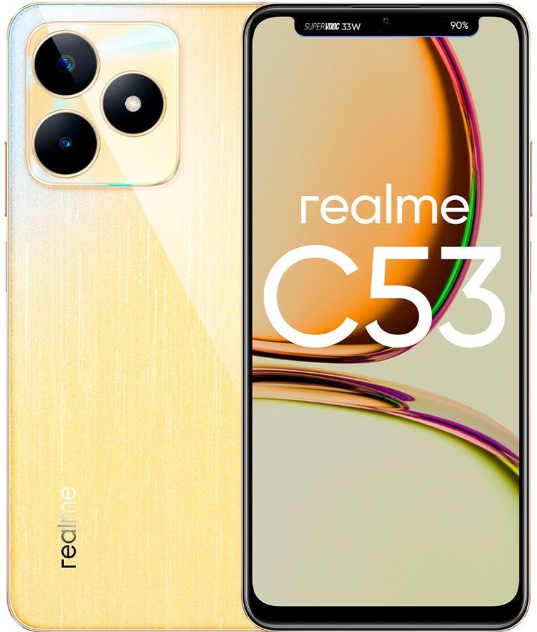 Смартфон Realme C53, 6.74" 720x1600 IPS, Unisoc T612, 8Gb RAM, 256Gb, 3G/4G, NFC, Wi-Fi, BT, 2xCam, 2-Sim, 5000 мА⋅ч, USB Type-C, Android 13, золотистый (631011001193)