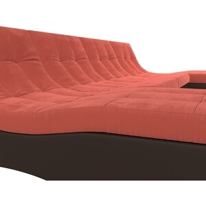 АртМебель П-образный модульный диван Монреаль микровельвет коралловый экокожа коричневый