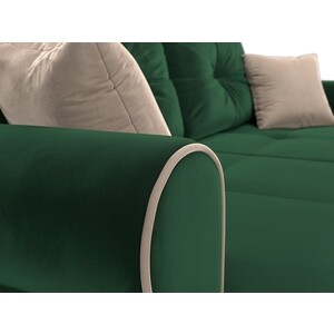 Прямой диван Лига Диванов Сплин велюр зеленый подушки бежевые