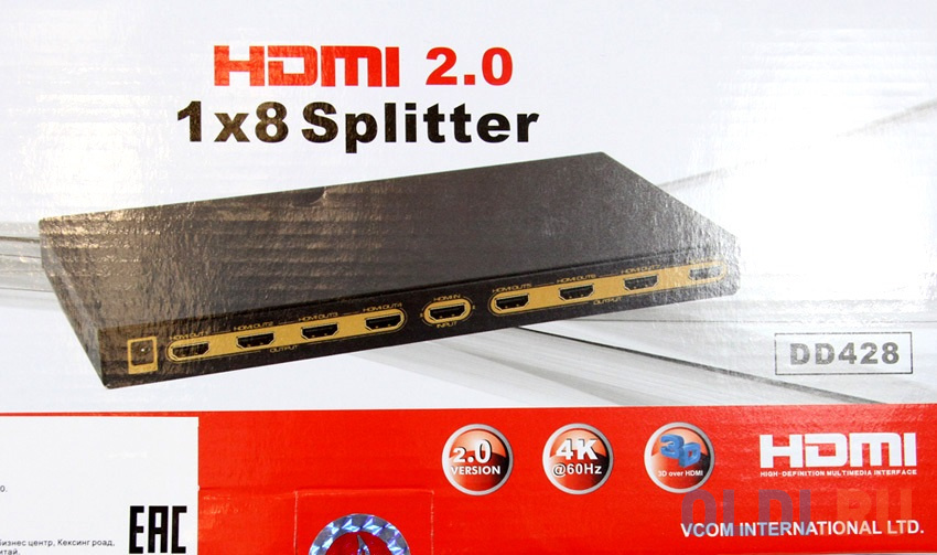 Разветвитель HDMI Spliitter 1=8  2.0v, 4K/60Hz, VCOM <DD428