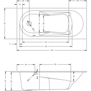 Акриловая ванна Riho Lazy 170x75 левая, с каркасом (B080001005, 2YNVN1015) в Москвe