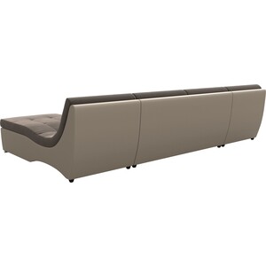 АртМебель П-образный модульный диван Монреаль велюр коричневый экокожа бежевый