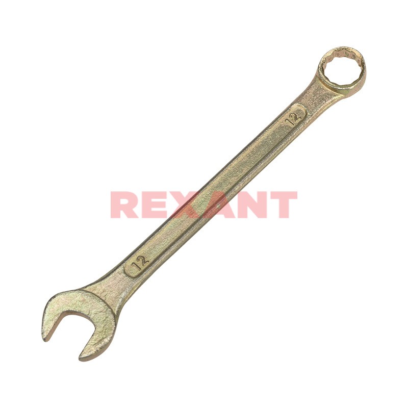 Ключ гаечный комбинированный 12x12 мм, углеродистая сталь, REXANT ZINC (12-5807-2)