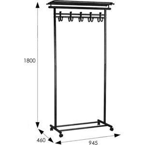 Вешалка напольная Мебелик М 9 на колесах, с крючками, черная (П0006416) в Москвe