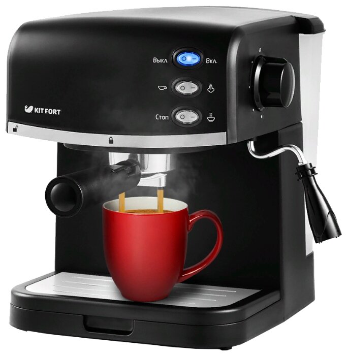 Кофеварка рожковая Kitfort KT-718, 850 Вт, кофе молотый, 1.5 л, черный