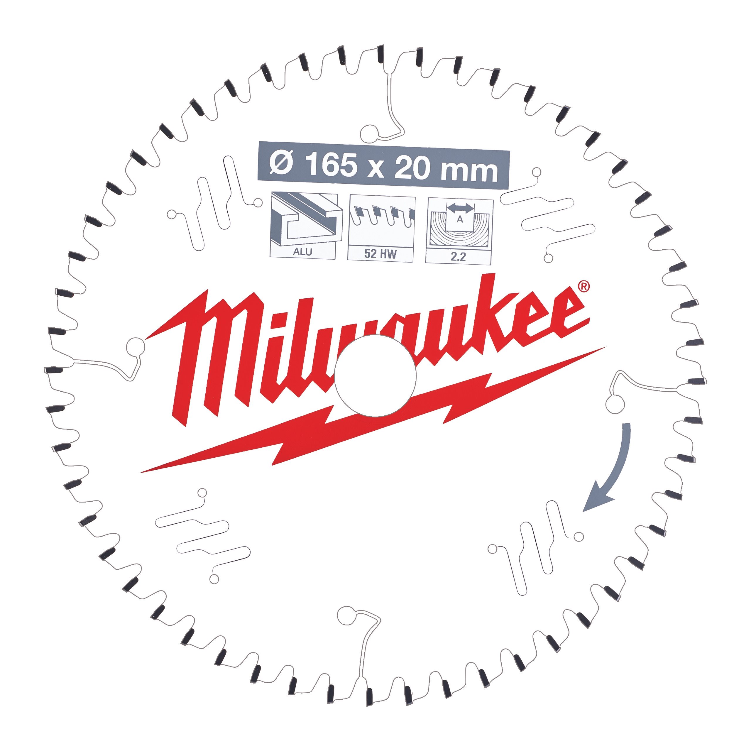 Пильный диск Milwaukee, ⌀165 мм x 20 мм по металлу/пластику, чистый/точный рез, 52T, 1 шт. (4932471296) в Москвe