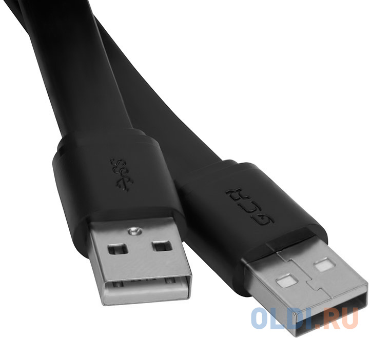 GCR Кабель PROF 2.0m USB 2.0 AM/AM плоский, черный, GOLD, 28/24 AWG, экран, морозостойкий, GCR-UM7M-BСG-2.0m