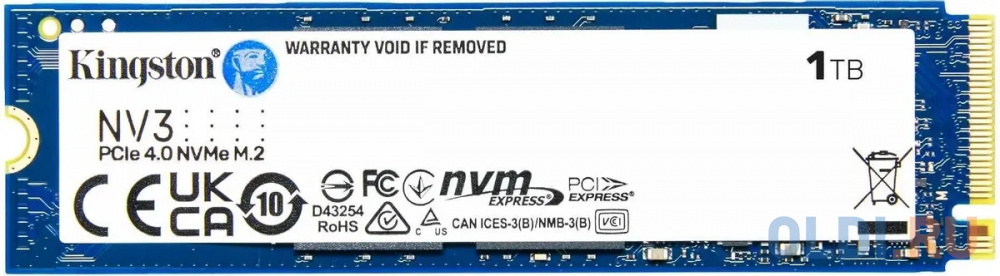 SSD KINGSTON NV1 1Тб M.2 NVMe 3D NAND TLC Скорость записи 1700 Мб/сек. Скорость чтения 2100 Мб/сек. 2.1mm TBW 240 Тб SNV3S/1000G