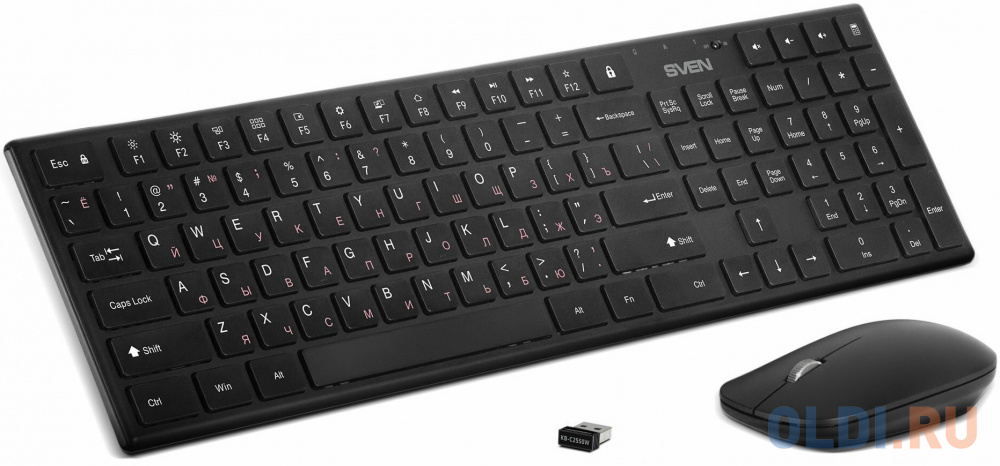 Беспроводной набор ножничная клавиатура+мышь SVEN KB-C2550W чёрный (109 кл.,12Fn, 1000DPI, 2+1 кл.)