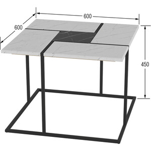 Стол журнальный Мебелик Калифорния белый мрамор/черный мрамор