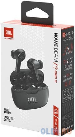 Наушники беспроводные JBL Wave Beam TWS черный (TWS, IP54/IPX2, 8 мм, 500 мAч, JBLWBEAMBLK) в Москвe