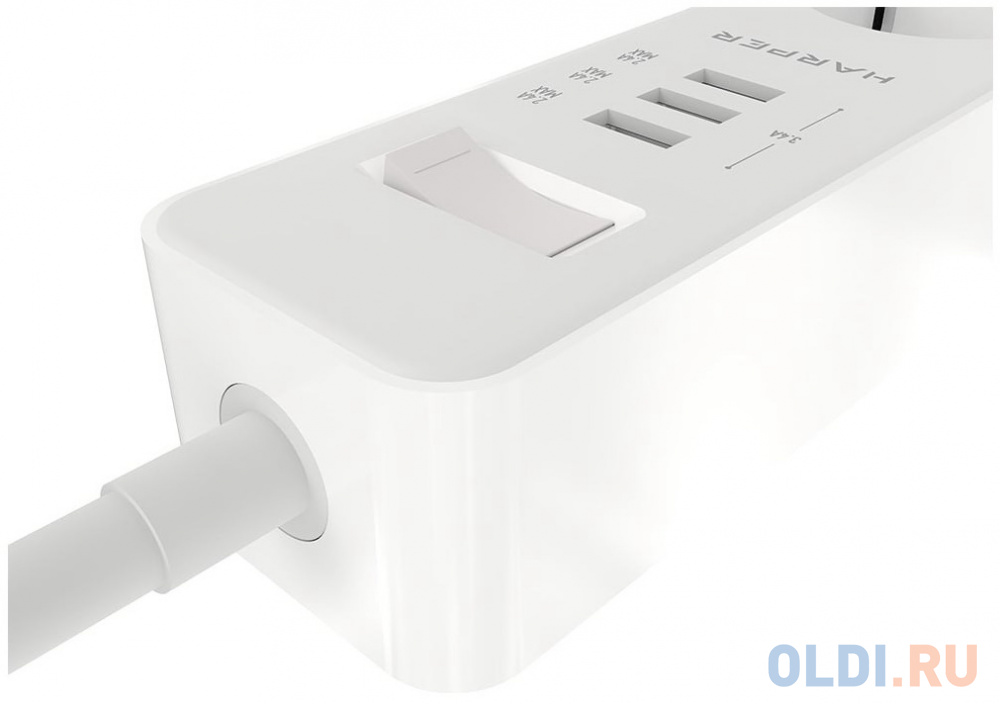 Harper Сетевой фильтр с USB зарядкой UCH-315 White (3 роз.,1,5м., 3xUSB., (3680W)16А) {H00002825} в Москвe