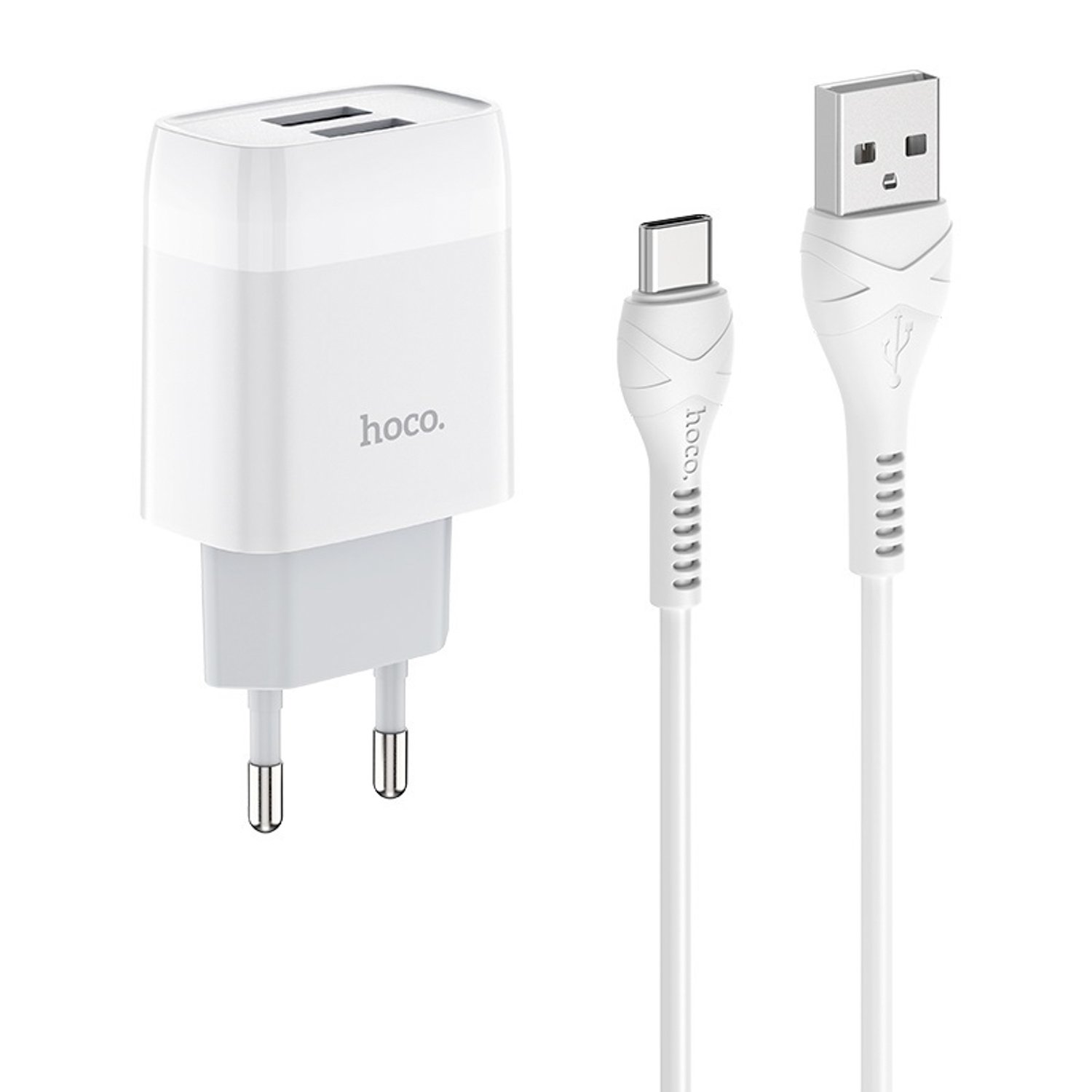 Сетевое зарядное устройство Hoco Glorious C73A 10W, 2xUSB, 2.4A, белый (13070), кабель USB Type C