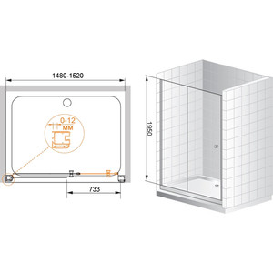 Душевая дверь Cezares Anima BF-1 150x195 прозрачная, хром (Anima-W-BF-1-150-C-Cr)