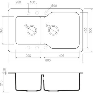 Кухонная мойка Omoikiri Maru 86-2 BL черная (4993284)