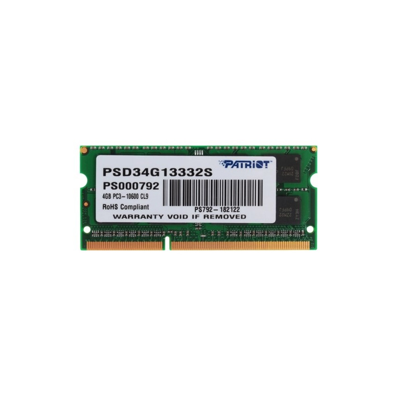 Модуль памяти Patriot Memory DDR3 SO-DIMM 1333Mhz PC3-10600 CL9 - 4Gb PSD34G13332S