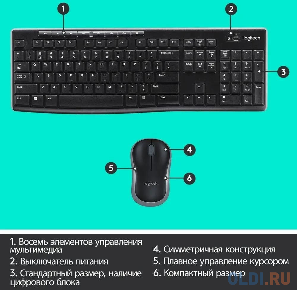 Logitech Комплект беспроводной Wireless Combo MK270 (клавиатура + мышь), 1000dpi, RUS, чёрный.