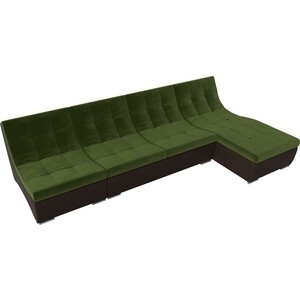 Угловой модульный диван АртМебель Монреаль микровельвет зеленый экокожа коричневый