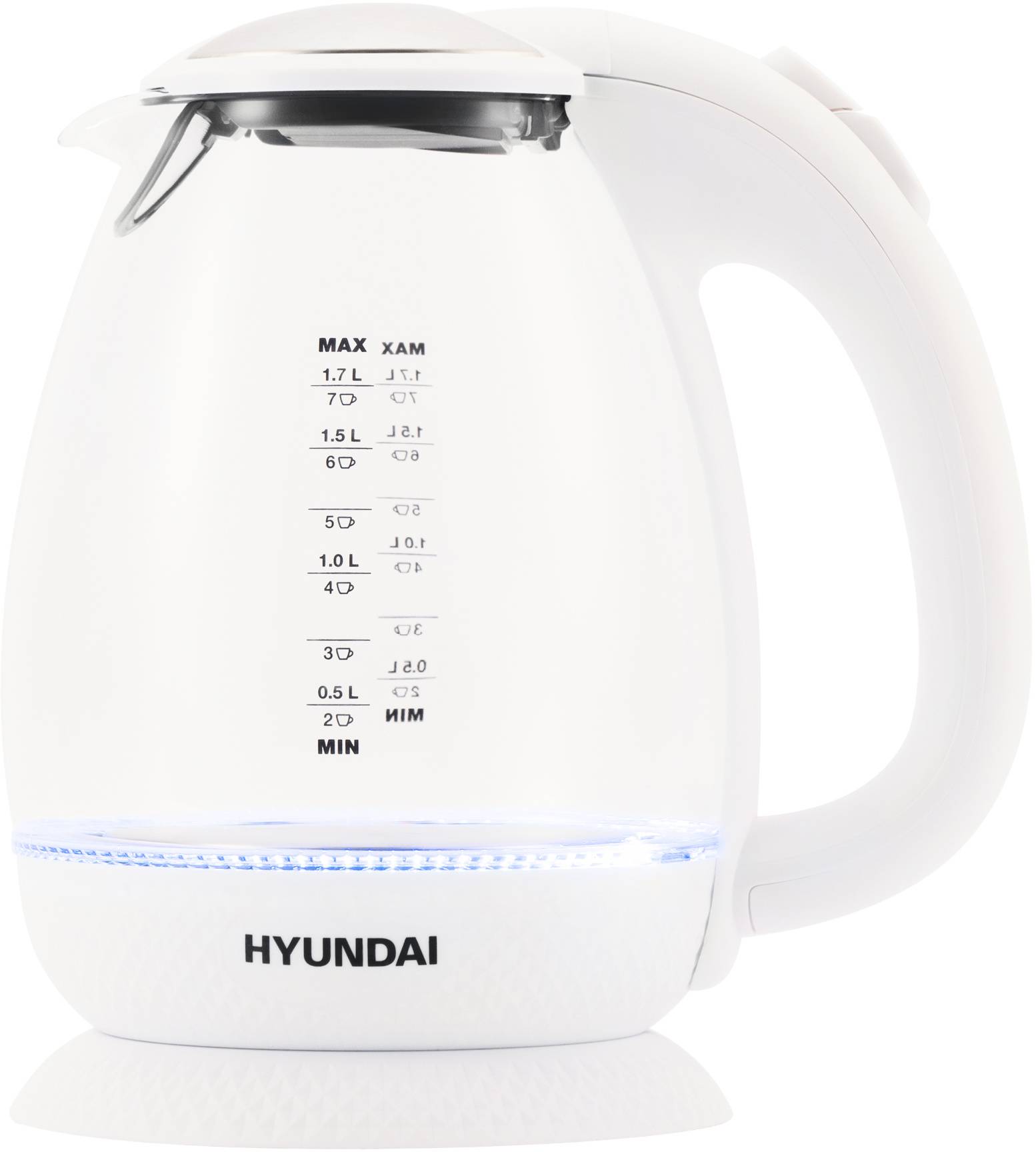Чайник электрический Hyundai HYK-G3805 белый/прозрачный, стекло