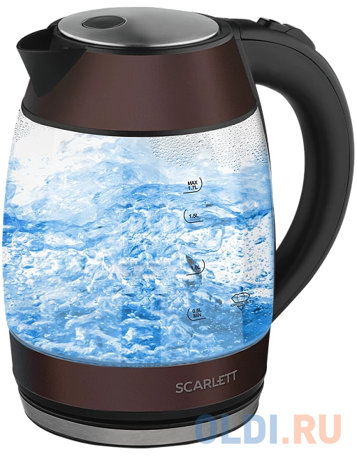 Чайник электрический Scarlett SC-EK27G100 1.7л. 2200Вт коричневый/черный (корпус: стекло)