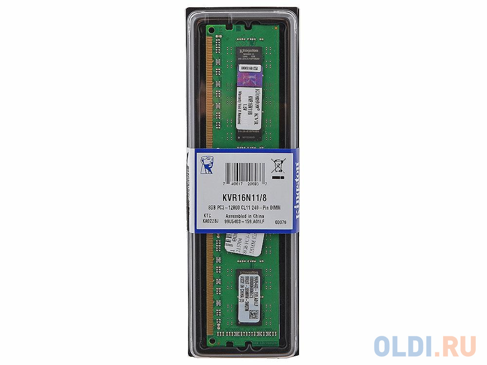 Оперативная память для компьютера Kingston KVR16N11/8 DIMM 8Gb DDR3 1600 MHz KVR16N11/8