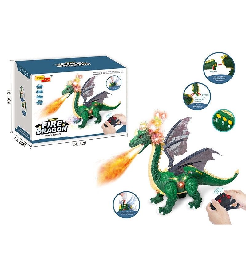 Динозавр на РУ (свет,звук,пар) с яйцами (3 шт) в коробке ходит,машет крыльями и хвостом;зеленый 66153