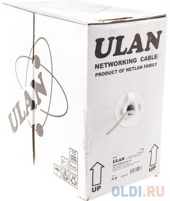 Кабель ULAN UEC-UU004-5E-PVC-GY U/UTP 4 пары, Кат.5e, 100МГц, одножильный, BC (чистая медь), внутренний, PVC нг(B), серый, 305м