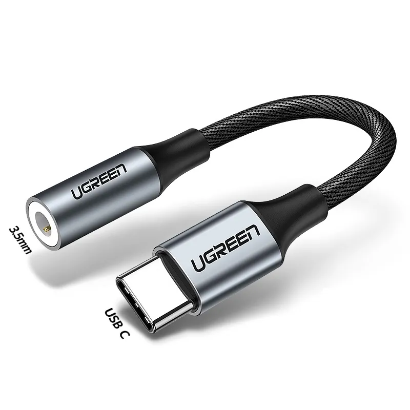Кабель-переходник (адаптер) USB Type-C(M)-Jack 3.5mm(M), 10см, серый UGREEN AV142 (30632)